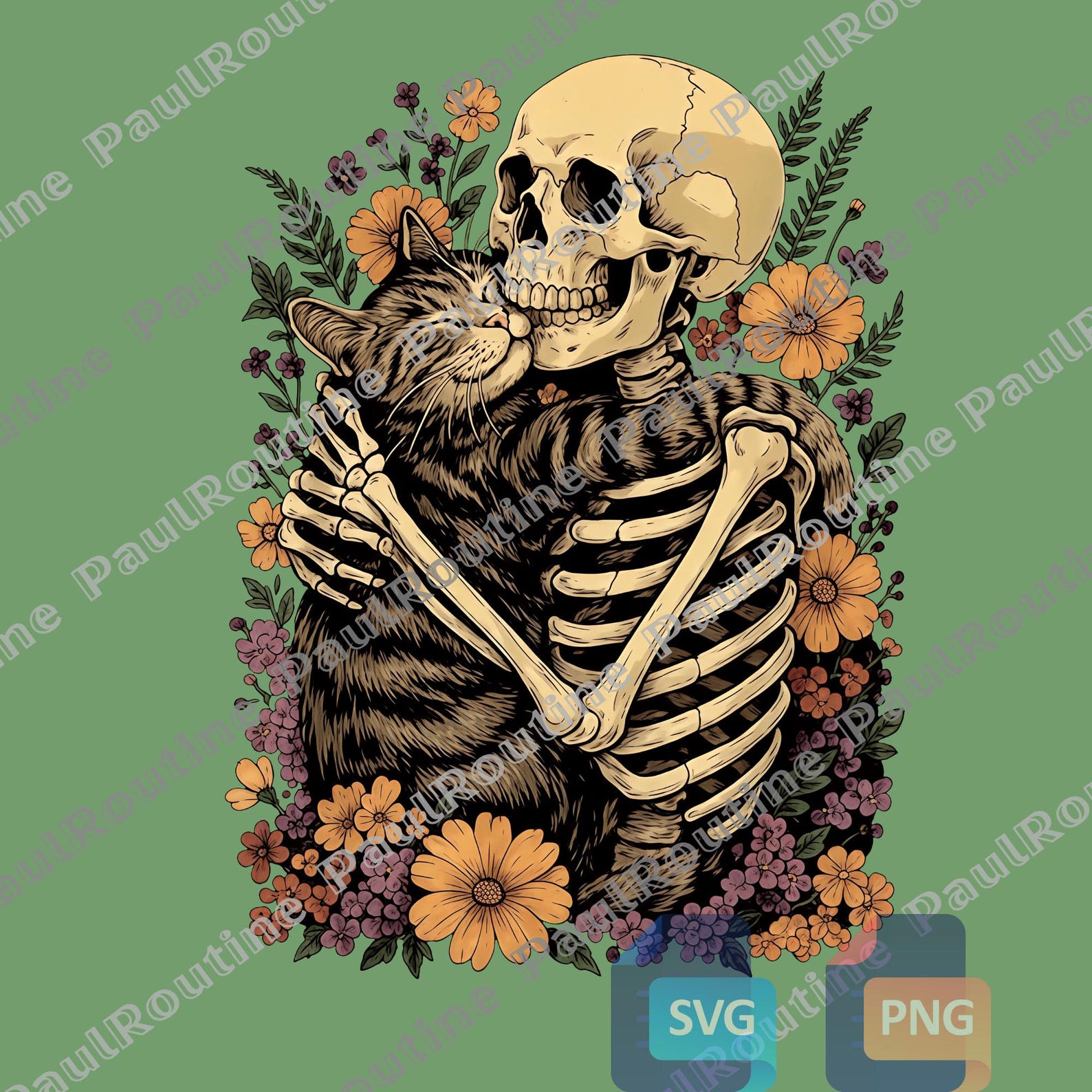 Skeleton Cat Vintage Graphic Png, Halloween Skeleton Hugging Cat Png ...