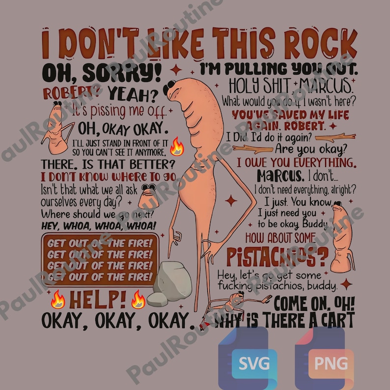 The image is a collage of various text elements, including a cartoon character, a fire, and a person, all accompanied by humorous and exaggerated descriptions.