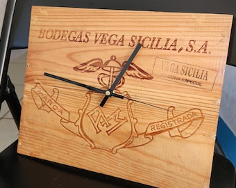 Wine Panel Wall Clock "Bodegas Vega Sicilia" Winery Rustic Reclaimed Wood Lid Ribera Del Duero Region Unique One of a Kind