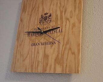 Wine Panel or Lid Wall Clock "Herederos de Marques de Riscal" Rioja Rustic Reclaimed Crate Wood