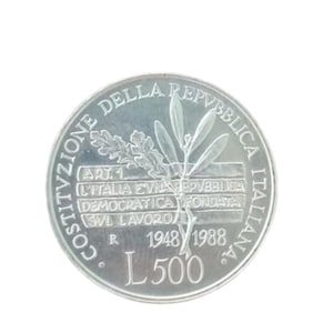 COSTITUZIONE ITALIANA 1988 Italian coin Lire 500 sterling silver 925 40th Anniversary Original Engraver Colaneri