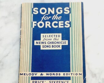 Canciones para las fuerzas armadas del cancionero News Chronicle, edición Melodía y Letras, 1942 ca Segunda Guerra Mundial Militaria Original, no reproducción, canción patriótica