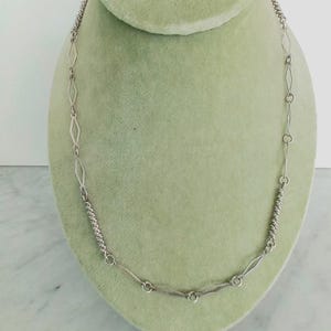 LONG NECKLACE chain in Sterling silver 800 with rhombus design art deco style In gift pouch