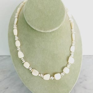 MOTHER of PEARL beaded chain necklace handmade Vintage Original 1960 & gift pouch woman necklace Valentine&#39;s day gift Birthday Anniversary