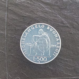 Michelangelo Buonarroti Italian coin Lire 500 in sterling silver 925 Original from 1975