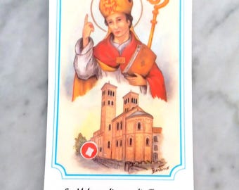 Saint ABBONDIO / Abundius of Como Italy saint image relic reliquary ex indumentis from Vatican City with stamp Praying Card
