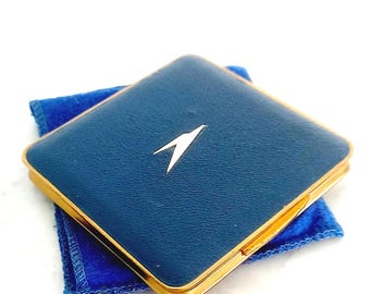BRITISH AIRWAYS BOA British Overseas Airways Corporation trousse make up powder case box with mirror Art Deco Original 1960s