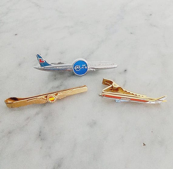Pince à Cravate Vintage Avion - Doré Et Argenté - État Comme Neuf