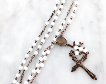 Rosario Cattolico Con Perline Di Vetro Bianco E Crocifisso In - Foto 3