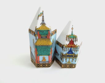 Juego de mesa de sal y pimienta ROSENTHAL en porcelana Diseñado por Gianni Versace de la Serie Studio Linie - Colección El viaje de Marco Polo