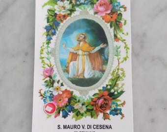 Saint Maurus Mauro from CESENA Italy saint image with relic reliquary ex indumentis from Vatican City with stamp Praying Card