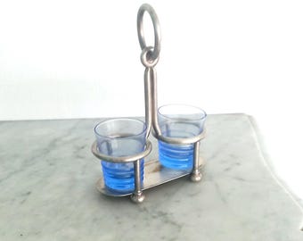 August Wellner Sons Salt & Pepper table set or for sauces in silver plated and glass Original 1930s