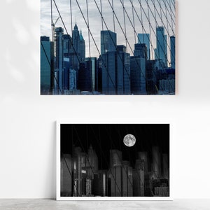 Fotoset Schwarzweiß-Wolkenkratzer Mond Poster,Digitaler Download Perfektes Büro oder Modernes Heim Dekor, Stadtbild Druck,