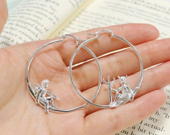 Delicados pendientes de aro de ángel y diablo, adorables pendientes desiguales de querubín y demonio, plata de ley S925, pendientes de disfraz de Halloween, cosplay