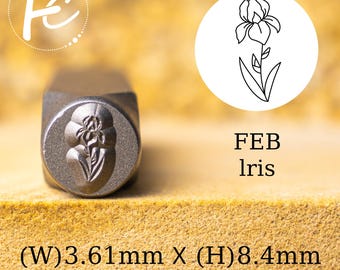 Carimbo de metal de íris de fevereiro, carimbos de metal de flor de lua de nascimento, carimbo de flor, ferramenta de perfuração de carimbo de metal, suprimentos para carimbo manual faça você mesmo, fabricação de joias