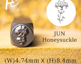 Carimbo de metal Jun Honeysuckle, carimbos de metal Birth Moon Flower, ferramenta de perfuração de carimbo de metal, suprimentos para carimbo manual DIY, fabricação de joias