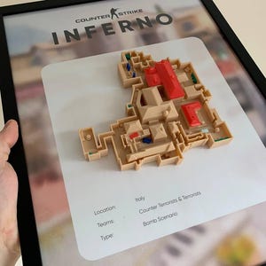 3D Gedruckte CS: GO Inferno Karte Wand Kunst - Counter-Strike inspiriertes Gamer Dekor - Spielzimmer oder Büro für FPS Fans - Gamer Geschenke