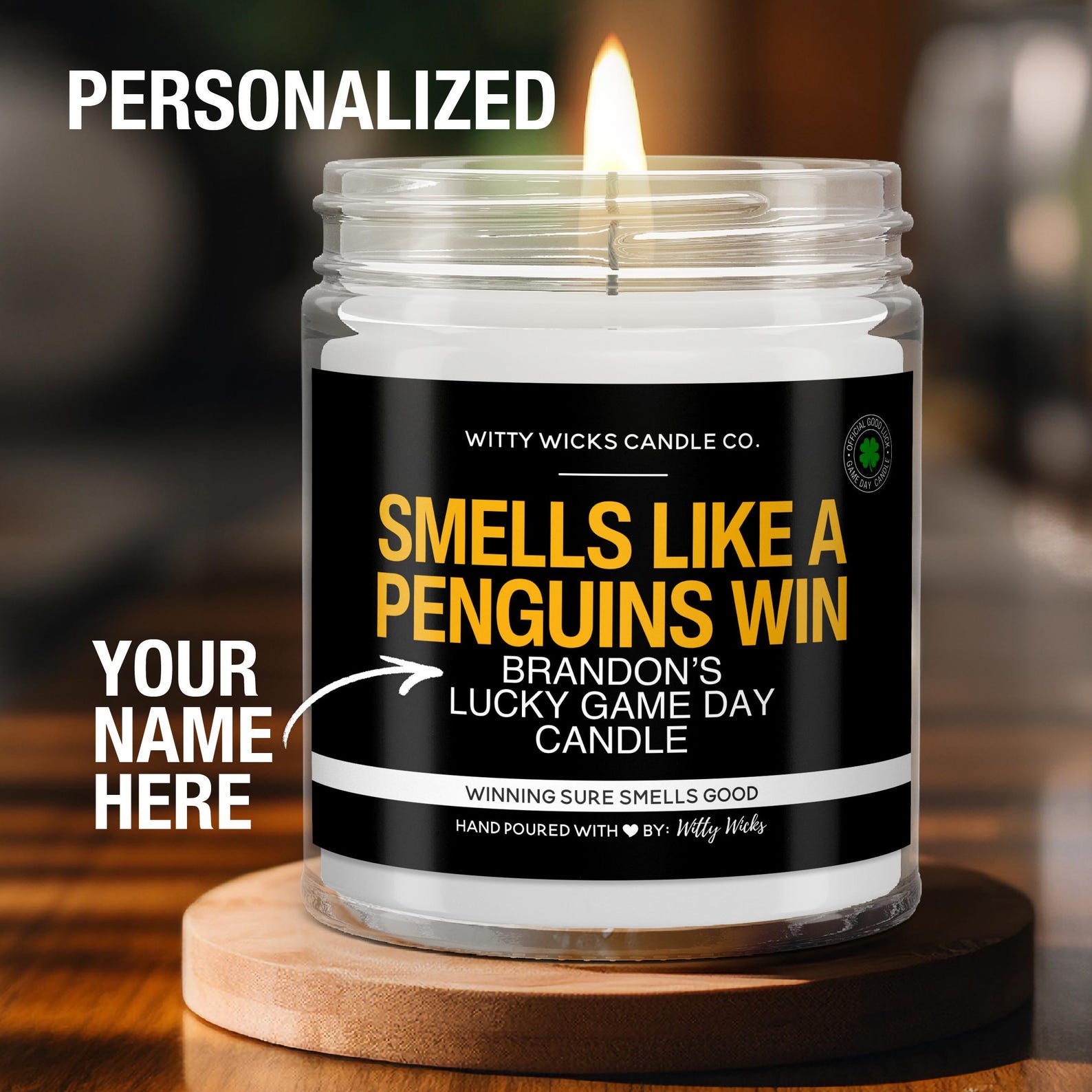 Personalized Smells Like a Penguins Win Candle Custom Pittsburgh