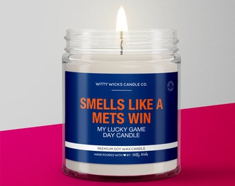 Ça sent la bougie des Mets | Bougie de baseball des Mets de New York | Décoration pour le jour du match | Cadeau drôle de fan des Mets | Bougie Mets porte-bonheur