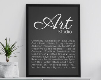 Funny Artist Studio Definition Print: Minimalist Typography Art Studio Decor (Digital Download)