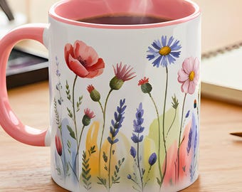 Tasse à café aquarelle fleurs sauvages : tasse à thé florale en céramique Cottagecore