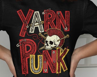 Camiseta Yarn Punk, Caveira Tricotada Estilosa, Presente para Tricoteira Gótica
