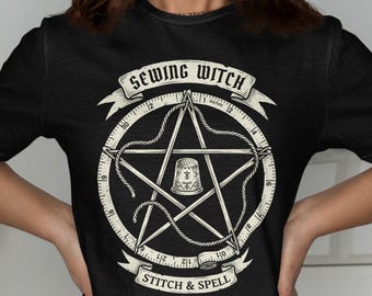 Sewing Witch T-Shirt, Witchy Seamstress, Occult Crafter Gift