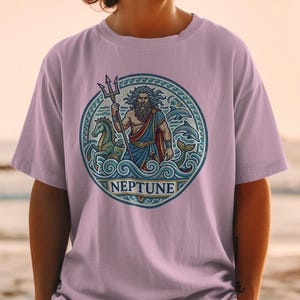 Circular mosaic of Neptune with trident, hippocampus, and dolphins.