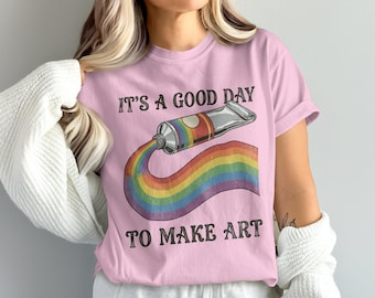 Rainbow Paint Tube Shirt, 70s Retro Art Teacher Tee