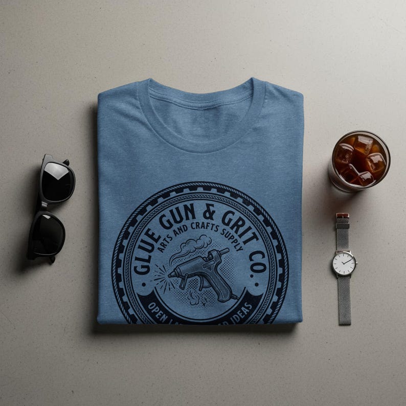 Glue Gun and Grit Co T-Shirt, Fun Graphic Tee for DIY Craft Lovers, Creative Arts and Crafts Design Shirt, Gift for Craft Enthusiasts