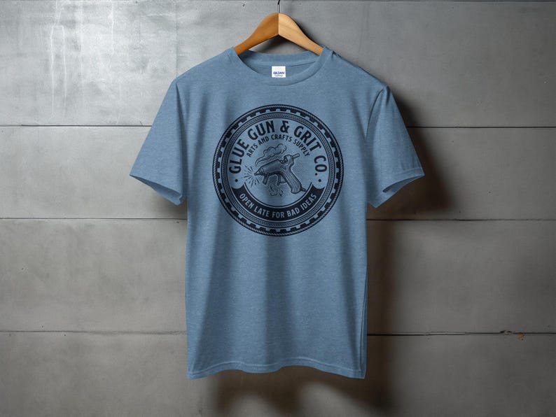 Funny Crafting T Shirt, Glue Gun T Shirt, Craft Supply Shirt, Open Late for Bad Ideas Shirt, Cool Graphic T Shirt Gift