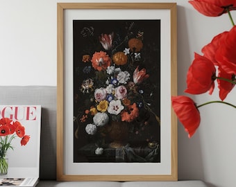 夏の花々の静物画 - オランダの花の絵画、暗い花の芸術 · デジタル