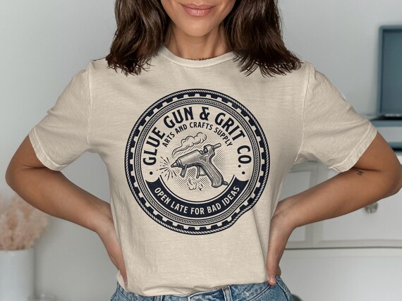 Glue Gun Graphic Crafting Shirt, Funny Crafter Gift, DIY Lover Tee, Maker T-Shirt, Artsy Scrapbook Top, Creative Hobby Apparel
