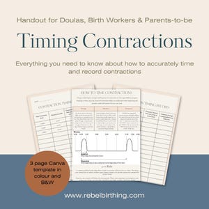 How to Time Contractions- Editable Canva Template/ handout for Doulas, Birth Workers, birth partners & Parents. digital download