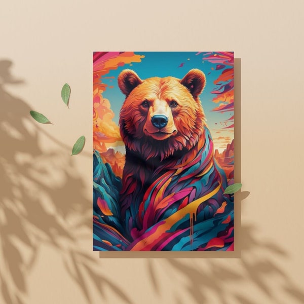 Colorful Bear Canvas Print - Abstract Wildlife Wall Art for Modern Home Decor, Vibrant Animal Poster