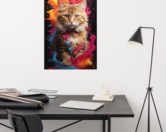 Colorful Cat Symphony - Vibrant Whiskers and Textured Fur, Abstract Riot of Colors Art Poster
