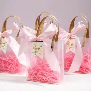 Sacs cadeaux de fête décoratifs transparents réutilisables avec cartes de remerciement, emballage idéal parfait pour les anniversaires, les mariages, les occasions spéciales, 6 pièces