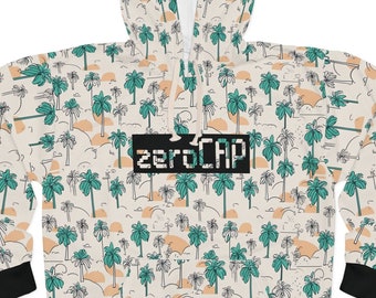 Zero Cap Summer Nights Palm Tree Unisex Pullover Hoodie - Flexible Soft Light Durable Fabric