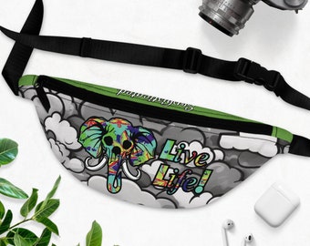 The Tiller Brand - Sofisticado streetwear Elephant Camo Live Life - Fanny Pack de diseño original personalizado - Bolsa de viaje