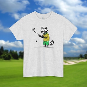 Golfen wasbeer uniseks golfshirt, grappige cartoon golfers T-shirt, sportief golfshirt, casual atletische top, cadeau golfliefhebber