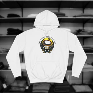 Cartoon Astronaut Graphic Hoodie, Dark Side of the Moon Light Hooded Sweatshirt, Space Man Design, Casual Streetwear Hoodie