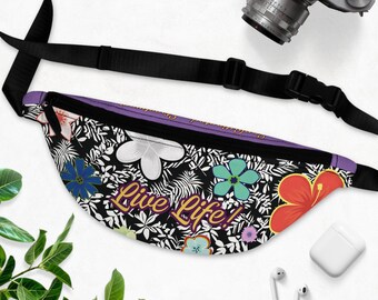 The Tiller Brand - Spring and Summer Time Live Life Floral Flower Print Travel Bag - custom original designed Fanny Pack