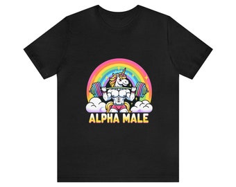 Camiseta irónica alfa macho unicornio arco iris, camiseta divertida, camiseta gráfica divertida, camiseta ofensiva, camiseta extraña, camisa alfa macho, camisetas de moda