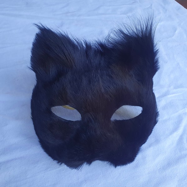 Masque de chat en cuir lainé noir