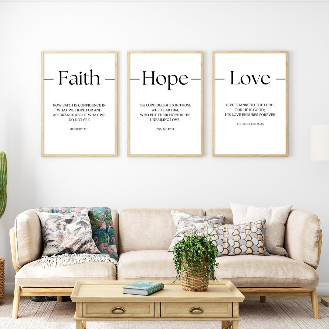 Faith Hope Love Bible Verse Wall Art Set of 3 Prints, Scripture Quote ...