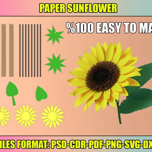 Paper Sunflower SVG Template, Paper Flower Template, DIY Paper Flower, Flower Cut Files, Cricut, Silhouette Cut Files, instant download