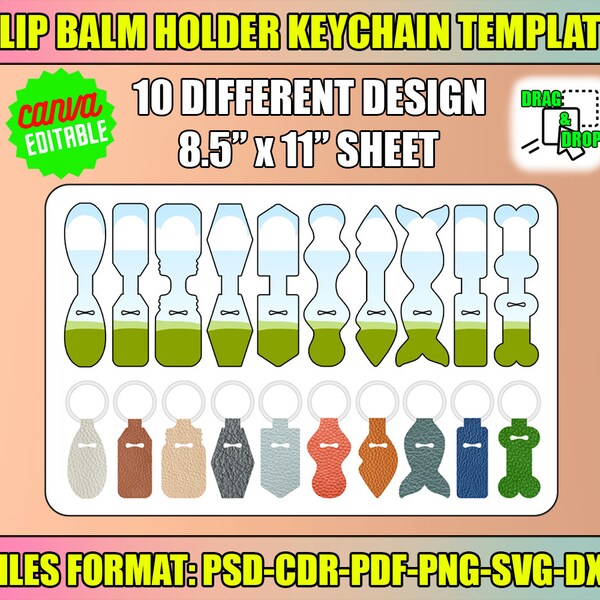 Bundle de modèle de support de baume à lèvres, porte-clé de support de baume à lèvres modèle Svg, modèle de support de baume à lèvres, porte-clé, toile modifiable, Cricut