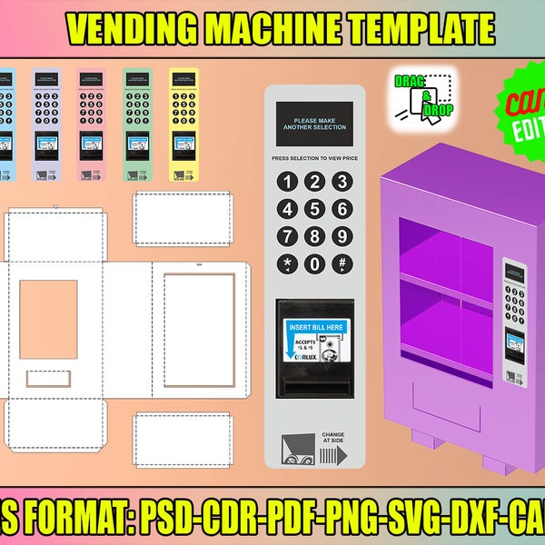 Vending Machine, Vending Machine Template, DIY Vending Machine, Vending Machine Kid Toys, Canva Editable, Paper Cut, Canva, Pdf, Psd