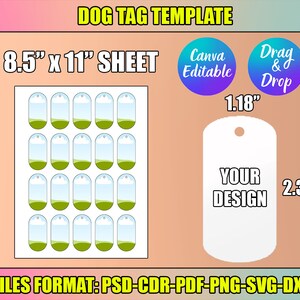 1.18x2.36 Dog Tag Template, Dog Tag Template SVG, DXF, Canva Editable ...