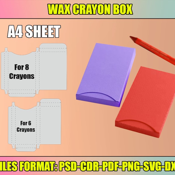 Crayon Box SVG Template, Wax Crayon Box Template, Crayon Favor Box, Cricut, Silhouette Cut Files, Brother Cut Files, instant download